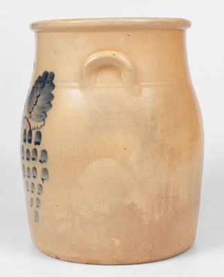 Fine CHARLESTOWN Four-Gallon Stoneware Jar w/ Cobalt Double Grapes (Barnabas Edmands, Massachusetts)