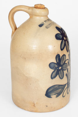 W.H. FARRAR / GEDDES, NY Stoneware One-Gallon Jug w/ Elaborate Floral Design