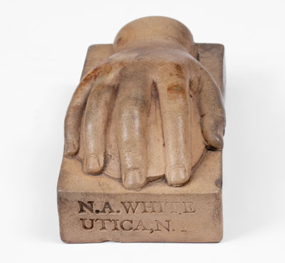 Very Rare N.A. WHITE / UTICA, NY Salt-Glazed Stoneware Hand Paperweight