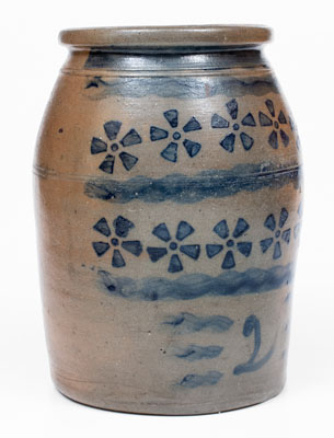 Scarce Western PA Stoneware Jar w/ Elaborate Pinwheel Decoration, probably Stephen H. Ward, West Brownsville