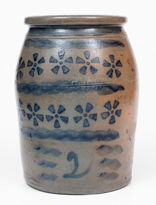 Scarce Western PA Stoneware Jar w/ Elaborate Pinwheel Decoration, probably Stephen H. Ward, West Brownsville