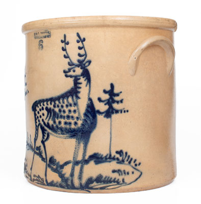 J. & E. NORTON / BENNINGTON, VT Stoneware Crock w/ Large Standing Deer Decoration