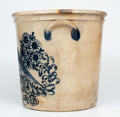 Exceptional S. D. KELLOGG / WHATELY, Mass. Stoneware Flowerpot w/ Elaborate Mourning Dove and Floral Design