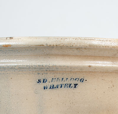 Exceptional S. D. KELLOGG / WHATELY, Mass. Stoneware Flowerpot w/ Elaborate Mourning Dove and Floral Design