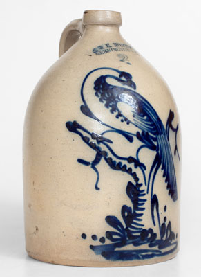 J. & E. NORTON / BENNINGTON, VT Stoneware Jug w/ Exceptional Pheasant on Stump Decoration
