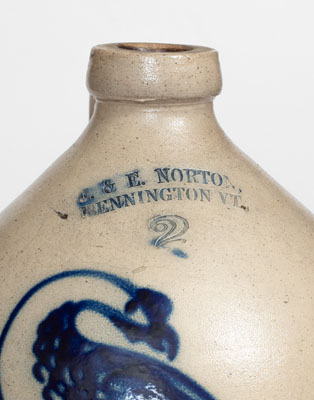 J. & E. NORTON / BENNINGTON, VT Stoneware Jug w/ Exceptional Pheasant on Stump Decoration