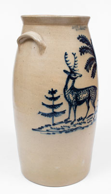 Extremely Rare JOHN BURGER / ROCHESTER Stoneware Churn w/ Elaborate Deer and Tree Decoration