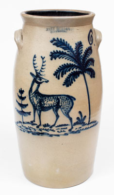 Extremely Rare JOHN BURGER / ROCHESTER Stoneware Churn w/ Elaborate Deer and Tree Decoration