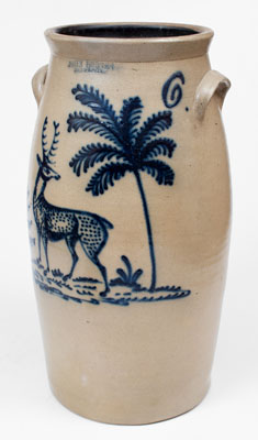 Extremely Rare JOHN BURGER / ROCHESTER Stoneware Churn w/ Elaborate Deer and Tree Decoration