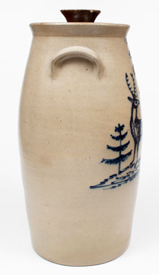 Extremely Rare JOHN BURGER / ROCHESTER Stoneware Churn w/ Elaborate Deer and Tree Decoration