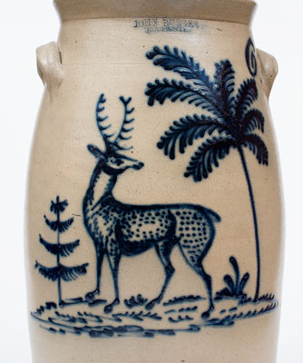 Extremely Rare JOHN BURGER / ROCHESTER Stoneware Churn w/ Elaborate Deer and Tree Decoration