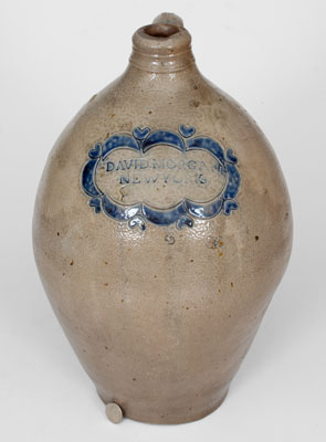 Very Fine DAVID MORGAN / NEW YORK Stoneware Jug w/ Impressed Hearts and Swag Decoration, c1800