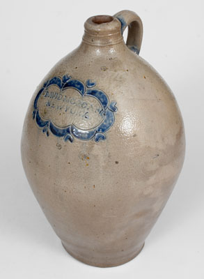 Very Fine DAVID MORGAN / NEW YORK Stoneware Jug w/ Impressed Hearts and Swag Decoration, c1800