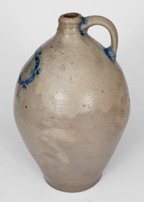 Very Fine DAVID MORGAN / NEW YORK Stoneware Jug w/ Impressed Hearts and Swag Decoration, c1800