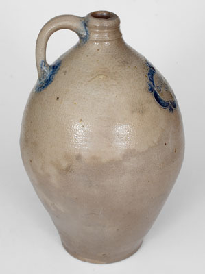 Very Fine DAVID MORGAN / NEW YORK Stoneware Jug w/ Impressed Hearts and Swag Decoration, c1800
