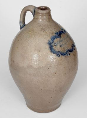 Very Fine DAVID MORGAN / NEW YORK Stoneware Jug w/ Impressed Hearts and Swag Decoration, c1800