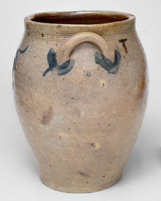 Very Rare Albany, NY Stoneware Jar w/ Incised Face and Floral Decorations, early 19th century