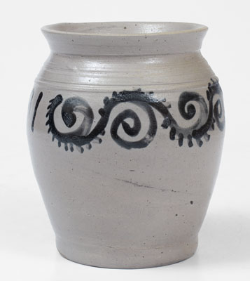 Extremely Rare and Fine Abraham Mead, Greenwich, CT Stoneware Jar Inscribed 