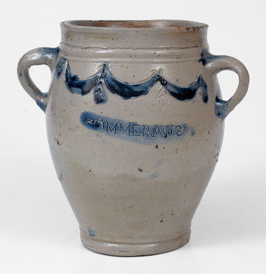 COMMERAWS / STONEWARE Vertical-Handled Jar, Thomas W. Commeraw, Manhattan, c1800