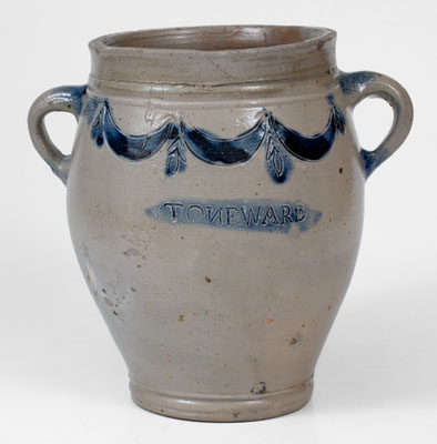 Fine COMMERAWS STONEWARE Vertical-Handled Jar, Thomas W. Commeraw, Lower East Side, NYC, c1800