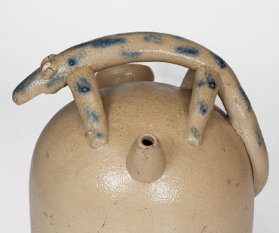 Extremely Rare Ohio Stoneware Harvest Jug w/ Lizard Handle, Pictured in The Magazine Antiques, 1946