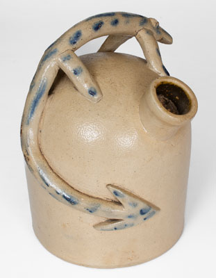 Extremely Rare Ohio Stoneware Harvest Jug w/ Lizard Handle, Pictured in The Magazine Antiques, 1946