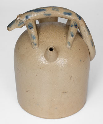 Extremely Rare Ohio Stoneware Harvest Jug w/ Lizard Handle, Pictured in The Magazine Antiques, 1946