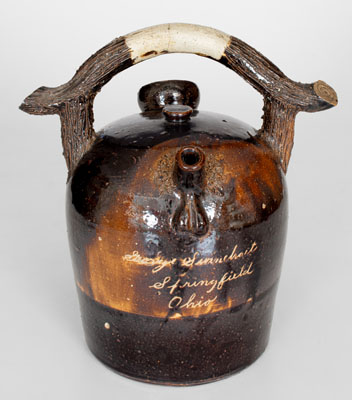 Extremely Rare Stoneware Harvest Jug w/ Anatomical Spout and Springfield, Ohio Inscription