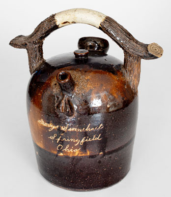 Extremely Rare Stoneware Harvest Jug w/ Anatomical Spout and Springfield, Ohio Inscription