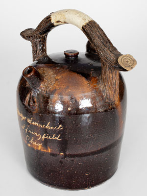 Extremely Rare Stoneware Harvest Jug w/ Anatomical Spout and Springfield, Ohio Inscription