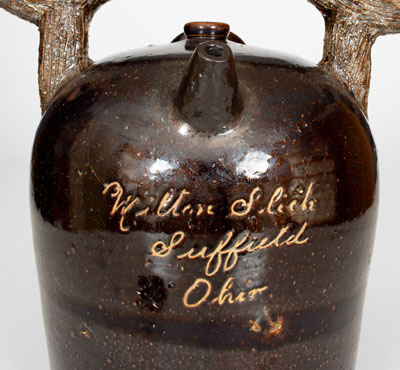 Extremely Rare Stoneware Harvest Jug w/ Suffield, Ohio Inscription and Maker s Initials at Base