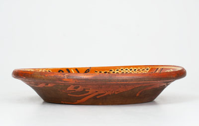 Exceedingly Rare and Important Shenandoah Valley Redware Dish, attrib. Peter Bell, Hagerstown, MD, 1808