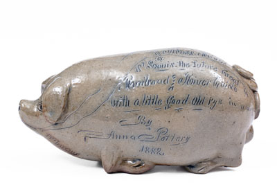 Exceptional Anna Pottery / 1882 Salt-Glazed Stoneware Pig Flask