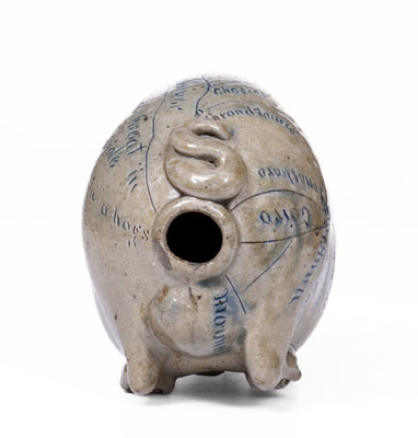 Exceptional Anna Pottery / 1882 Salt-Glazed Stoneware Pig Flask