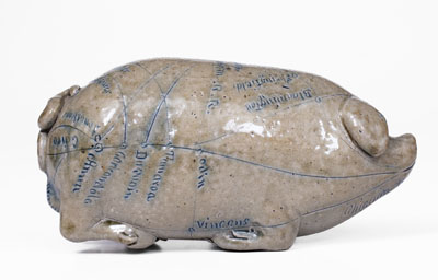 Exceptional Anna Pottery / 1882 Salt-Glazed Stoneware Pig Flask