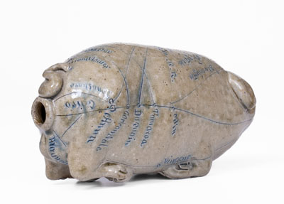 Exceptional Anna Pottery / 1882 Salt-Glazed Stoneware Pig Flask