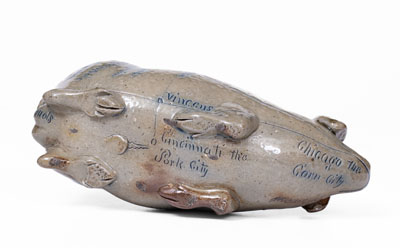 Exceptional Anna Pottery / 1882 Salt-Glazed Stoneware Pig Flask