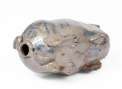 Exceptional Anna Pottery / 1882 Salt-Glazed Stoneware Pig Flask