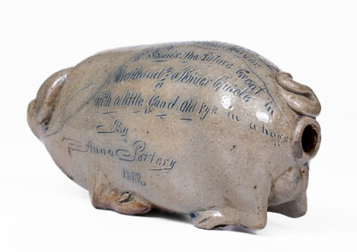 Exceptional Anna Pottery / 1882 Salt-Glazed Stoneware Pig Flask