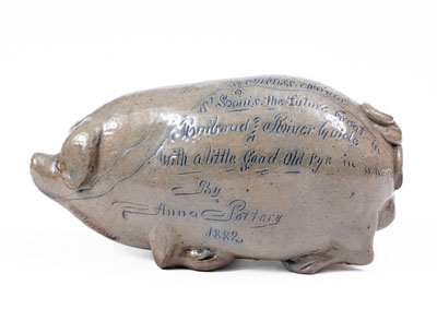 Exceptional Anna Pottery / 1882 Salt-Glazed Stoneware Pig Flask