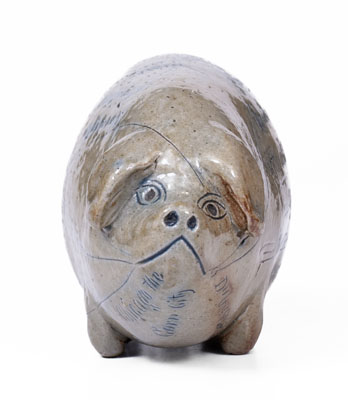 Exceptional Anna Pottery / 1882 Salt-Glazed Stoneware Pig Flask