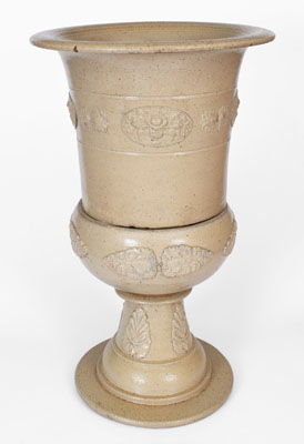 Monumental Two-Piece Ohio Stoneware Urn w/ Applied Decoration, c1880