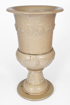 Monumental Two-Piece Ohio Stoneware Urn w/ Applied Decoration, c1880