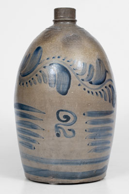 2 Gal. Western PA Stoneware Jug w/ Floral Vine and Stripe Decoration