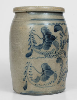 Fine Western PA 2 Gal. Stoneware Jar w/ Profuse Freehand Floral Decoration