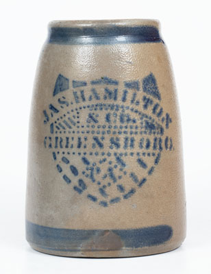 JAS. HAMILTON & CO. / GREENSBORO, PA Stoneware Canning Jar w/ Stenciled Shield Decoration