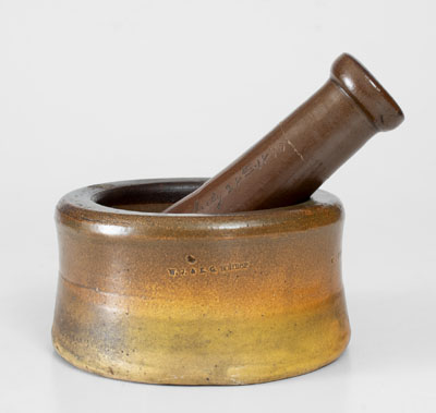 Extremely Rare W. J. & E. H. SCHROP (Middlebury, OH) Stoneware Mortar and Pestle Dated July 28th, 1870