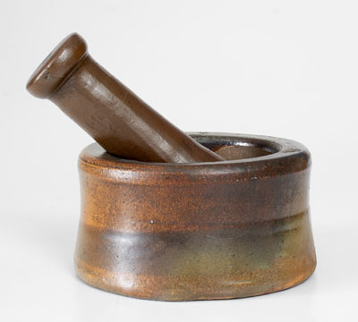 Extremely Rare W. J. & E. H. SCHROP (Middlebury, OH) Stoneware Mortar and Pestle Dated July 28th, 1870