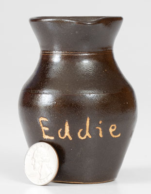 Miniature Albany Slip Stoneware Pitcher Inscribed