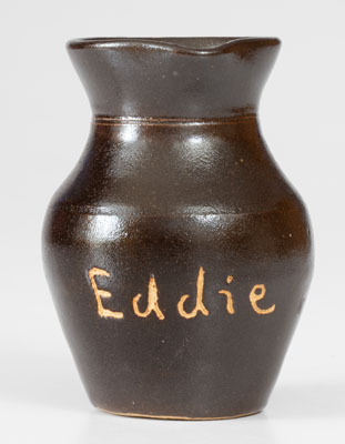 Miniature Albany Slip Stoneware Pitcher Inscribed